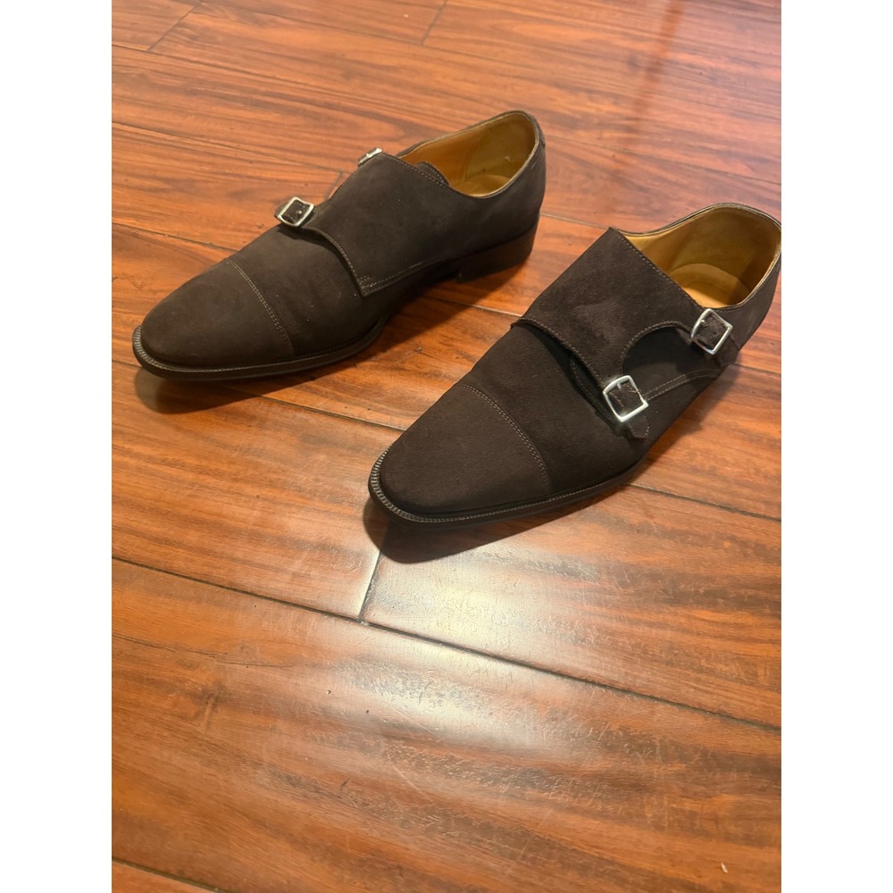 Suitsupply Mens Dark Brown Suede Double Monk Strap Shoes Made in Italy Size 44